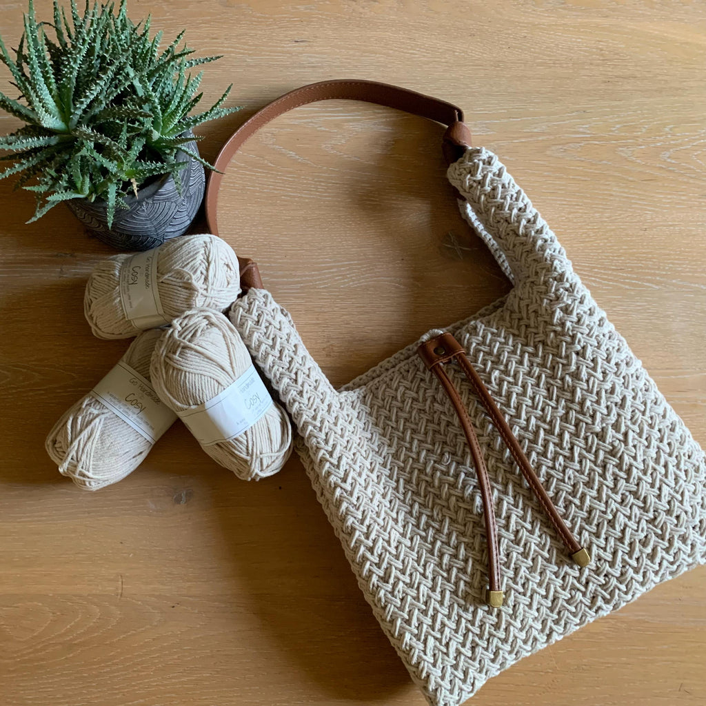 CROCHET BAG, crochet coton bag with leather handles