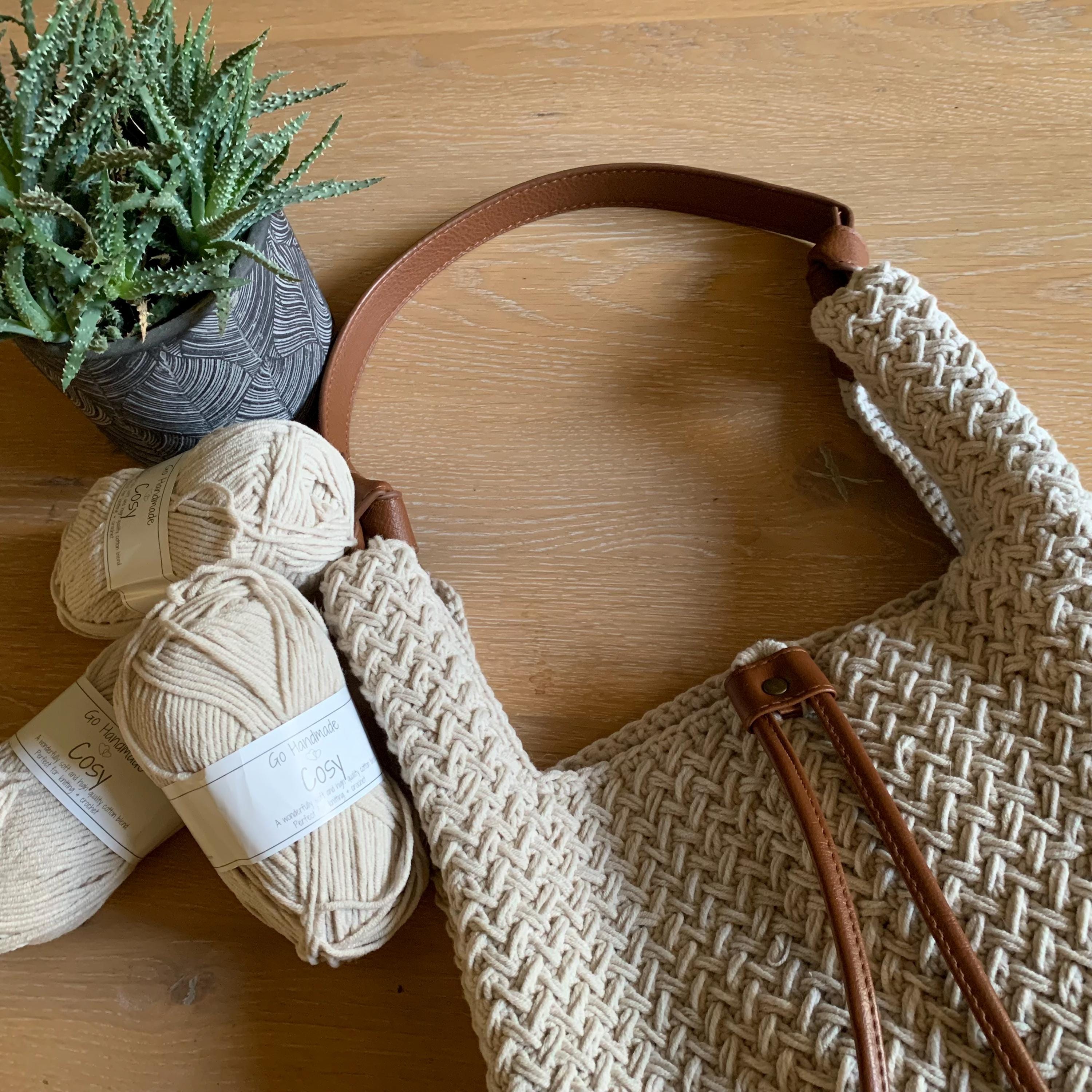 CROCHET BAG, crochet coton bag with leather handles