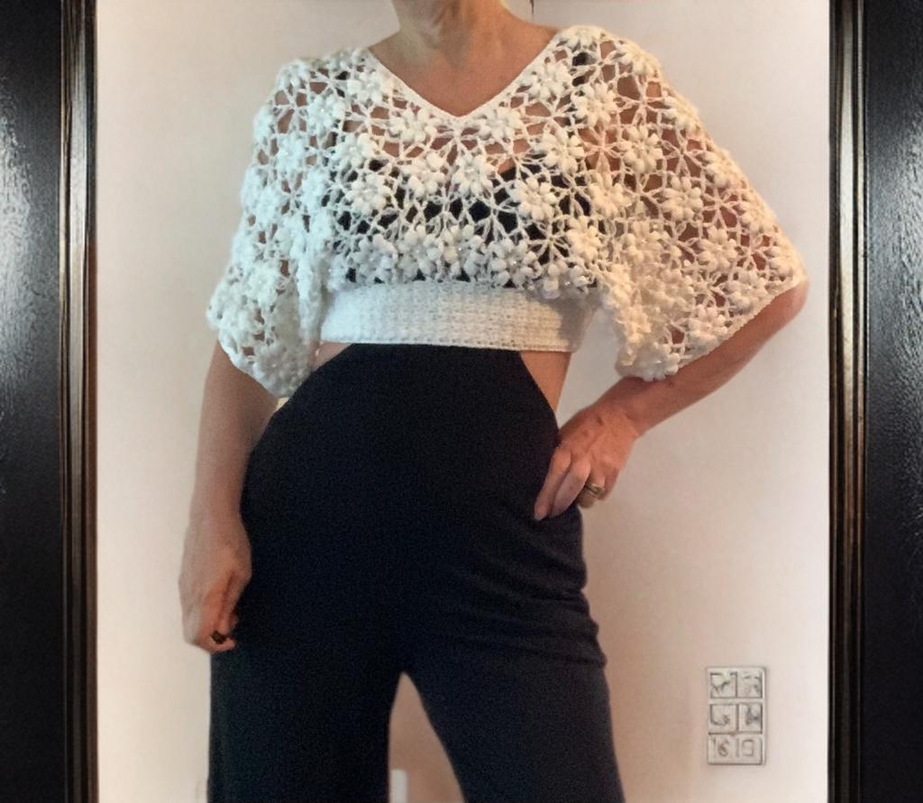 LILI CROP TOP, crochet crop top with pearls, handmade top, size M