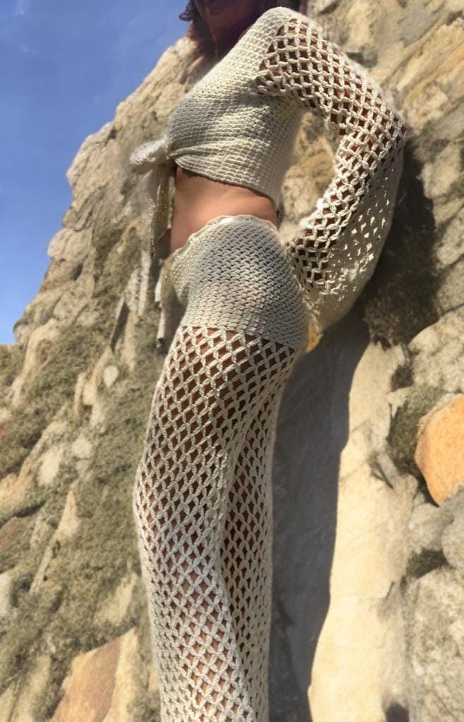 STAR SET, crochet pants and crop top, handmade set, size S