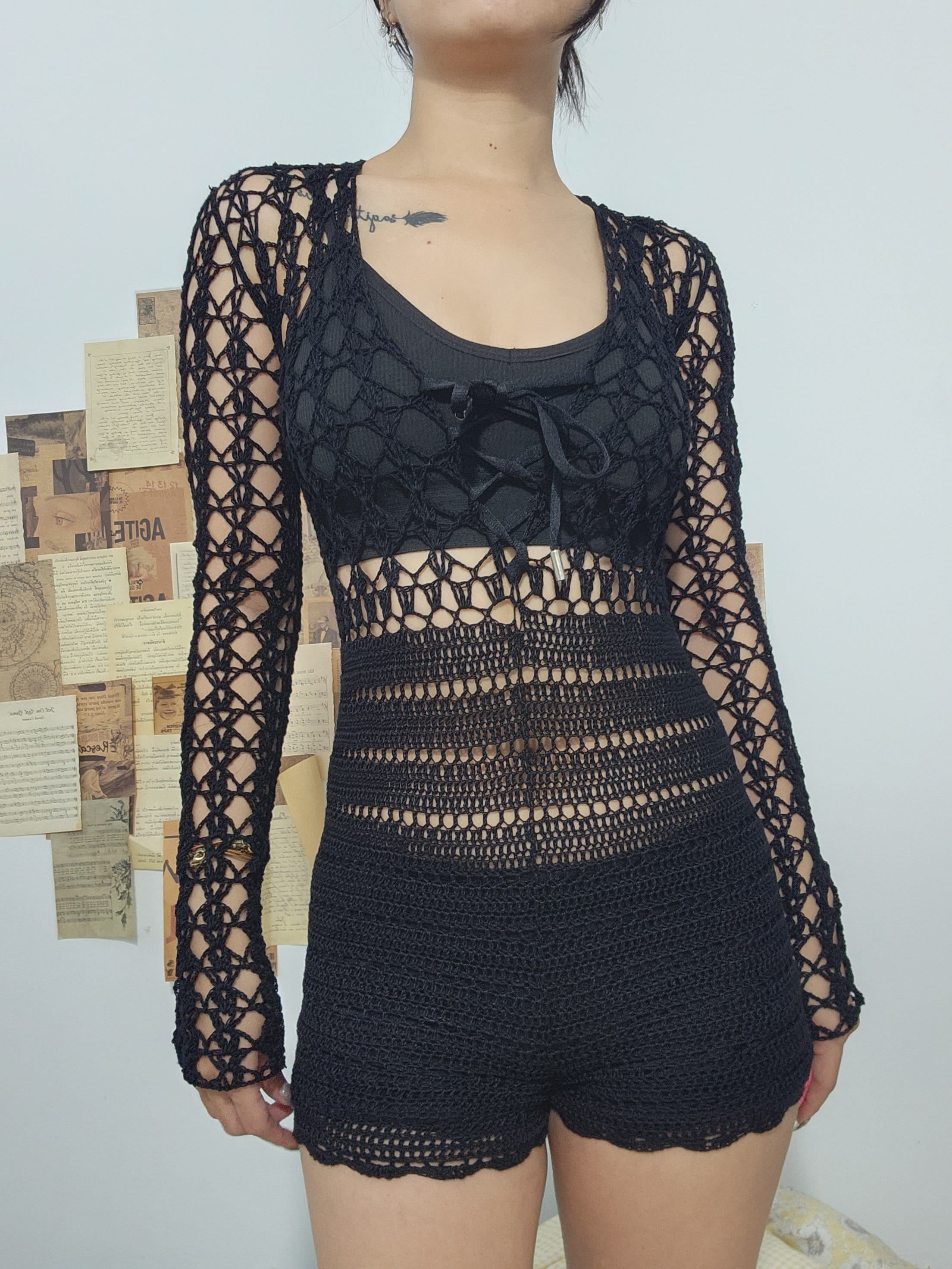 Crochet Pattern Dress Crochet Beachwear Shorty Suit Gown Shorty Suit Dress  Boho pattern Summer Crochet pattern black cover up pattern