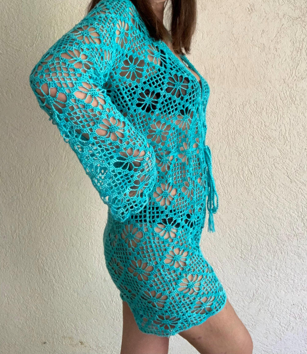 CLEA BEACH PANTSUIT, crochet beach pantsuit, handmade pantsuit , handmade crochet pantsuit, crochet beach coverup, handmade coverup size S/M
