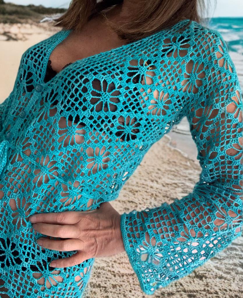 Crochet beach coverup pattern. Clea beach pantsuit. Crochet beach dress pattern