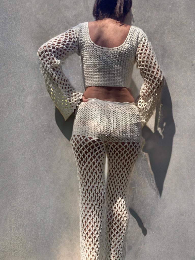 STAR SET, crochet pants and crop top, handmade set, size S