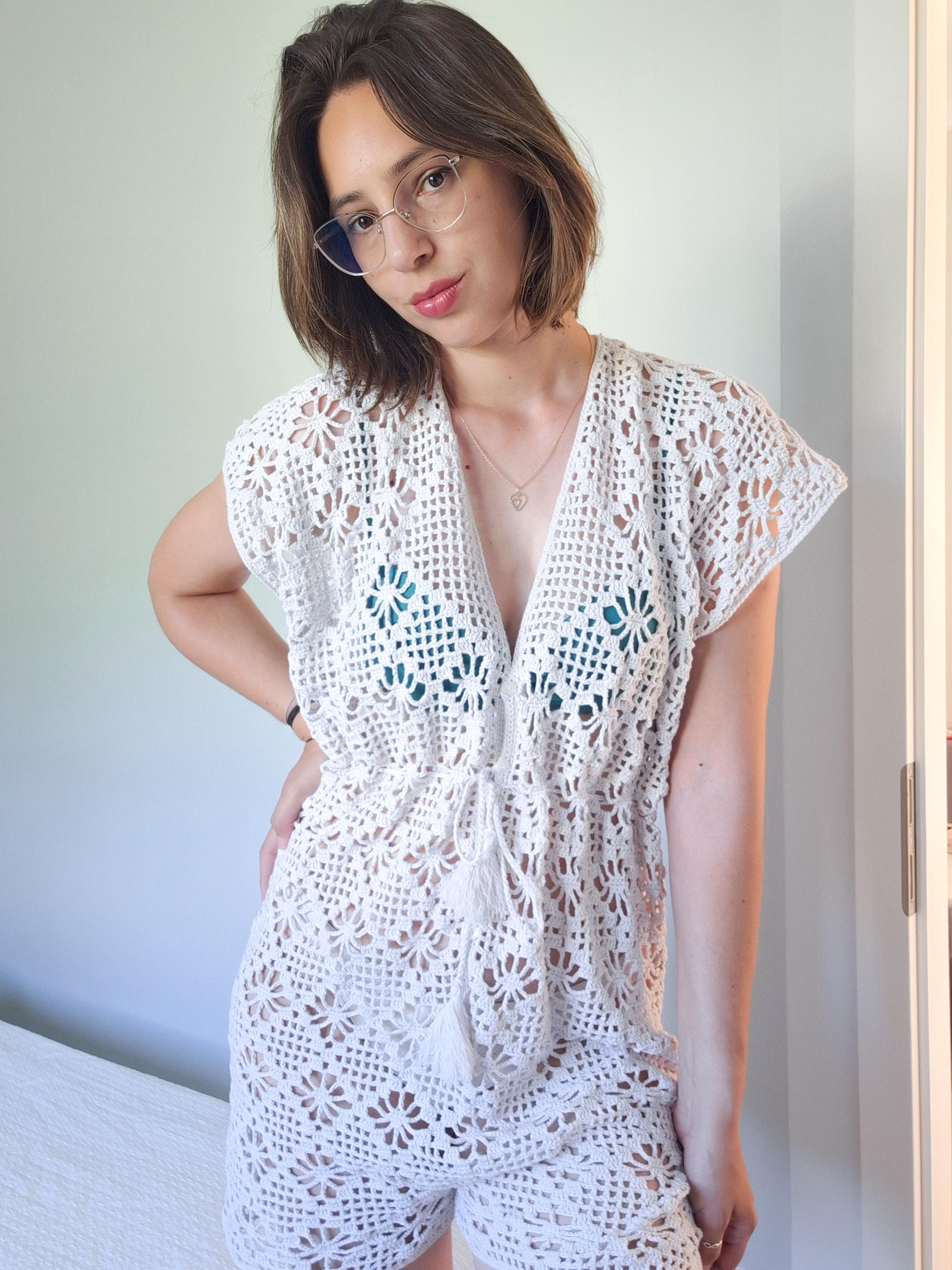 Crochet beach coverup pattern. Clea beach pantsuit. Crochet beach dress pattern