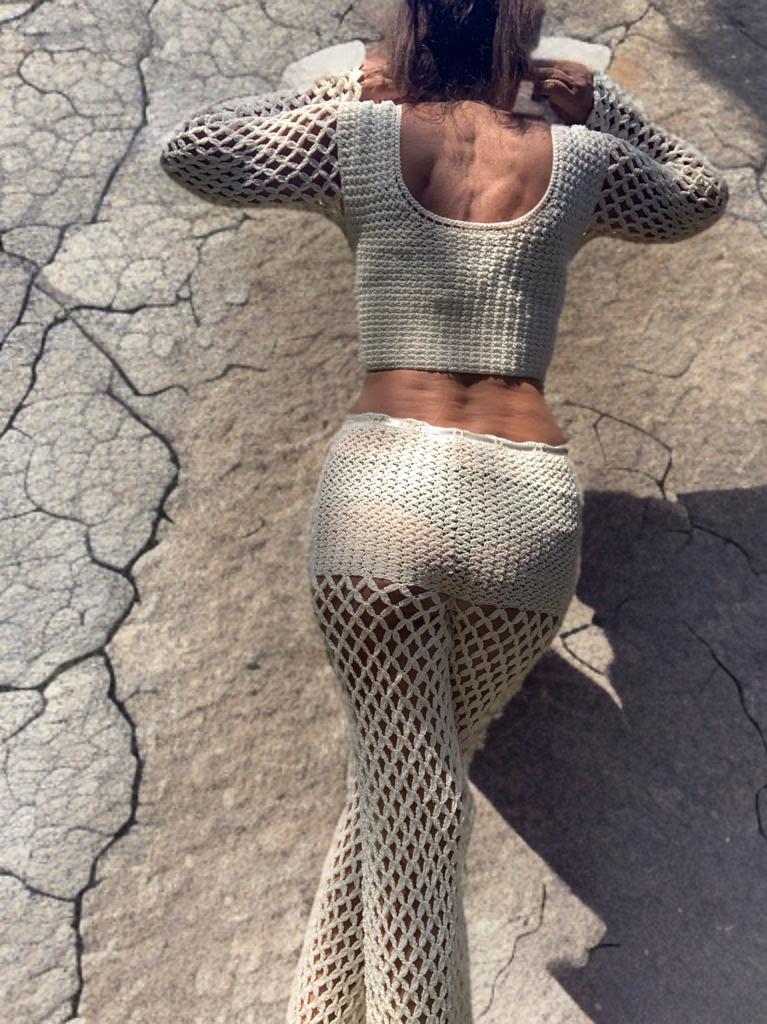 STAR SET, crochet pants and crop top, handmade set, size S