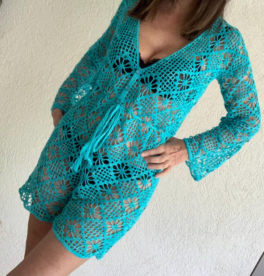 CLEA BEACH PANTSUIT, crochet beach pantsuit, handmade pantsuit , handmade crochet pantsuit, crochet beach coverup, handmade coverup size S/M